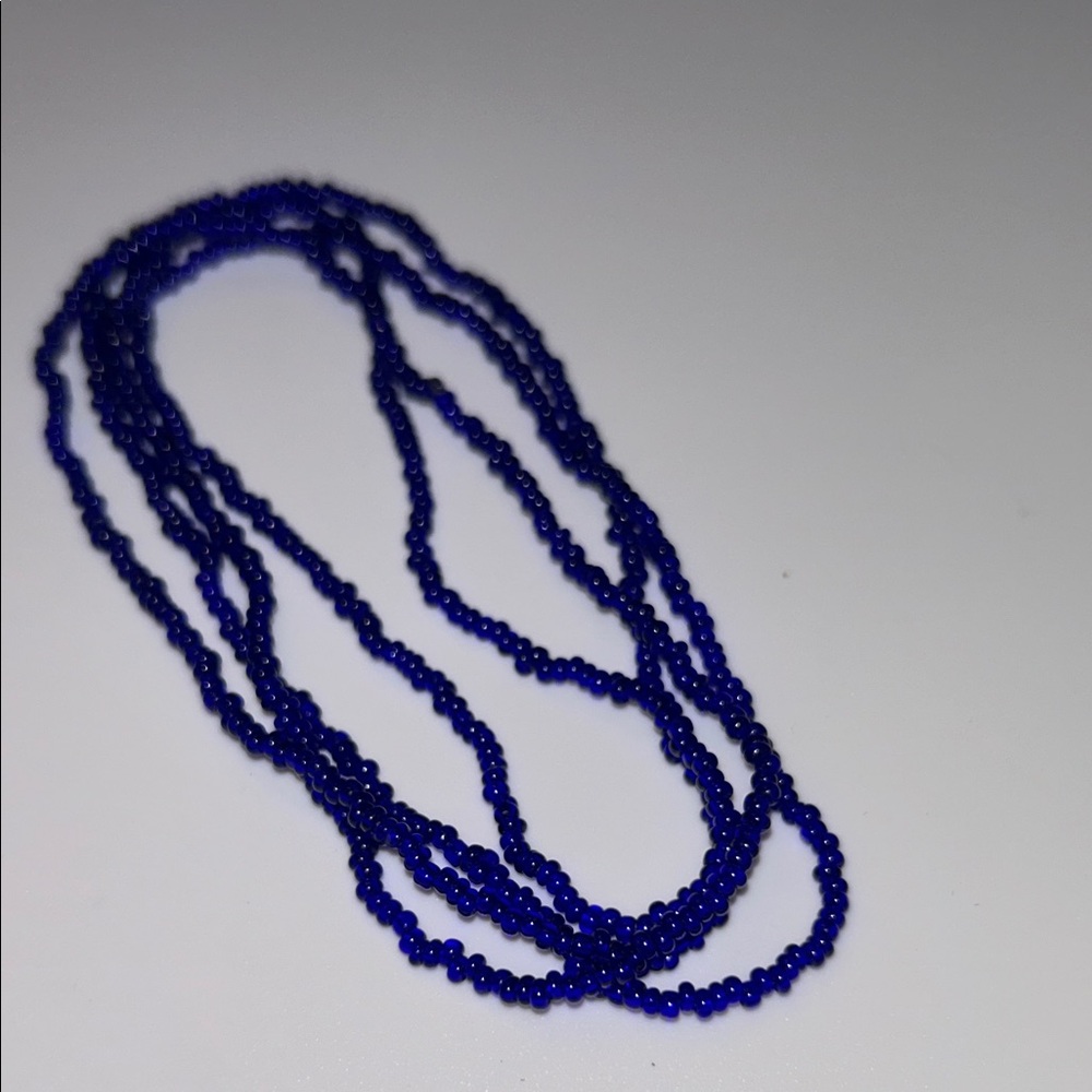 Dark Blue Bead Necklace Long Strand 34 Inch Vintage